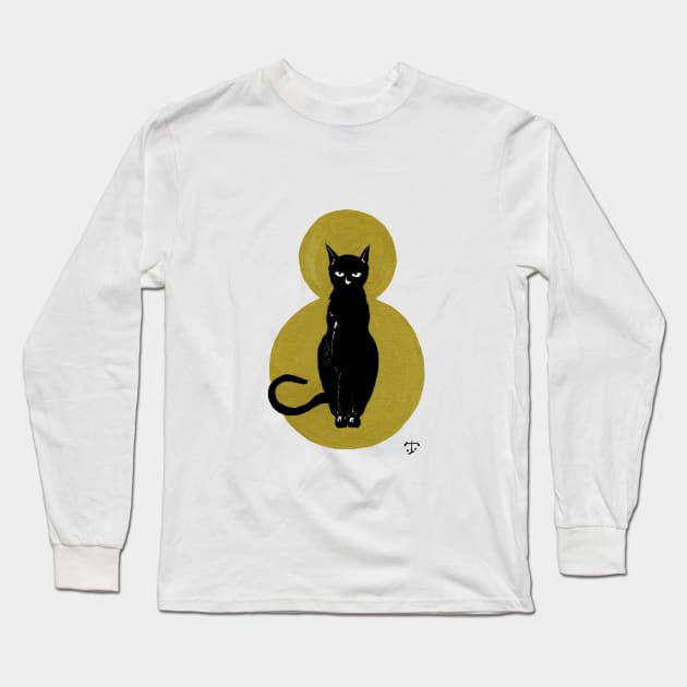 Gold Black Cat Long Sleeve T-Shirt by tristan.r.rosenkreutz